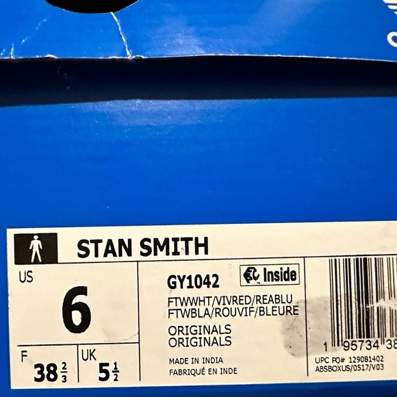 Adidas Stan Smith power red logo w cornflower blue detail. - Picture 5 of 5